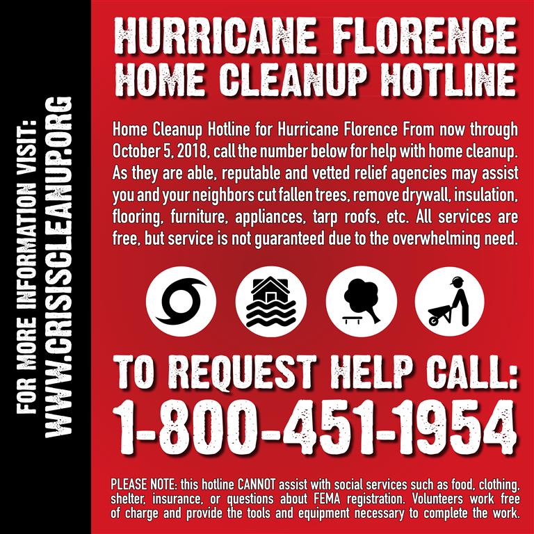 Hurricane Florence Home Cleanup Hotline