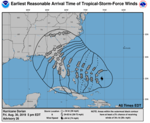 Earliest Possible Arrival of Tropical Storm Force Winds