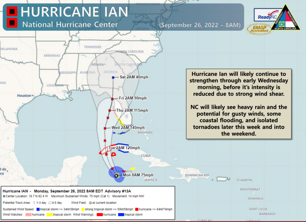 Hurricane Ian storm track forecast graphic as of September 26, 2022.